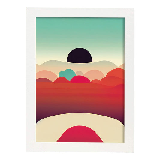 Nacnic Lámina en Estilo Abstracto Puesta de sol. Llamativas y modernas Ilustraciones artísticas a todo color para el Diseño y Decoración de Interiores.-Artwork-Nacnic-A4-Marco Blanco-Nacnic Estudio SL