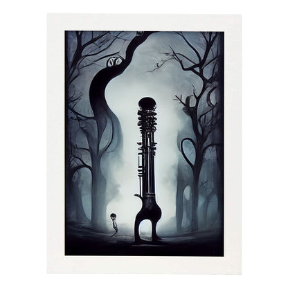 Nacnic Lámina Fagot Generoso al estilo de T. Burton. Ilustraciones de escenas y lugares inspiradas en arte gótico y oscuro. Diseño y Decoración de Interiores.-Artwork-Nacnic-A4-Marco Blanco-Nacnic Estudio SL