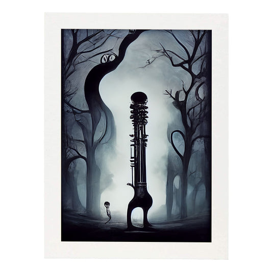 Nacnic Lámina Fagot Generoso al estilo de T. Burton. Ilustraciones de escenas y lugares inspiradas en arte gótico y oscuro. Diseño y Decoración de Interiores.-Artwork-Nacnic-A4-Marco Blanco-Nacnic Estudio SL
