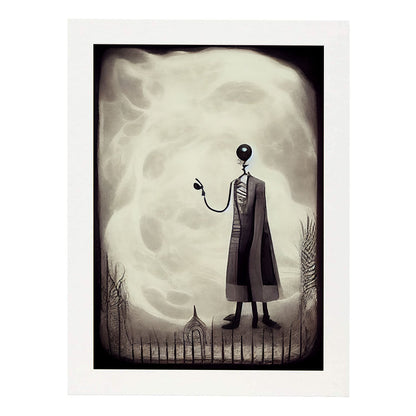 Nacnic Lámina Farmacéutico Creativo al estilo de T. Burton. Ilustraciones de profesiones y oficios inspiradas en arte gótico y oscuro. Diseño y Decoración de Interiores.-Artwork-Nacnic-A4-Marco Blanco-Nacnic Estudio SL