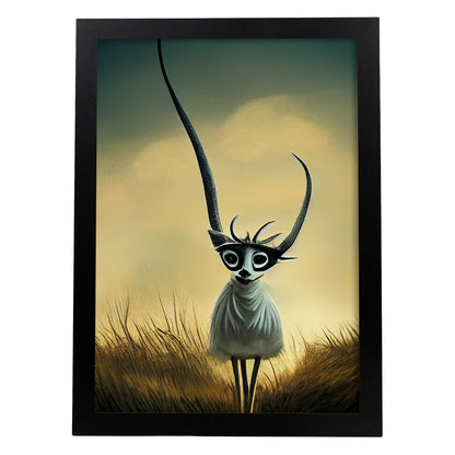 Nacnic Lámina Gacela Amable estilo T. Burton. Ilustraciones y pósters de animales inspirados en el arte gótico y oscuro de Burton. Diseño y Decoración de Interiores.-Artwork-Nacnic-A4-Sin marco-Nacnic Estudio SL