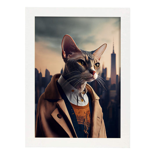 Nacnic Lámina Gato Colorpoint Compasivo en estilo Fotografía a todo color. Divertidas ilustraciones realistas de animales con ropa humana. Diseño y Decoración de Interiores.-Artwork-Nacnic-A4-Marco Blanco-Nacnic Estudio SL