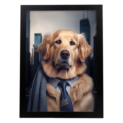 Nacnic Lámina Golden Retriever Racional en estilo Fotografía a todo color. Divertidas ilustraciones realistas de animales con ropa humana. Diseño y Decoración de Interiores.-Artwork-Nacnic-A4-Sin marco-Nacnic Estudio SL