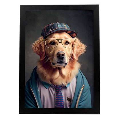 Nacnic Lámina Golden retriever Sociable en estilo Fotografía a todo color. Divertidas ilustraciones realistas de animales con ropa humana. Diseño y Decoración de Interiores.-Artwork-Nacnic-A4-Sin marco-Nacnic Estudio SL
