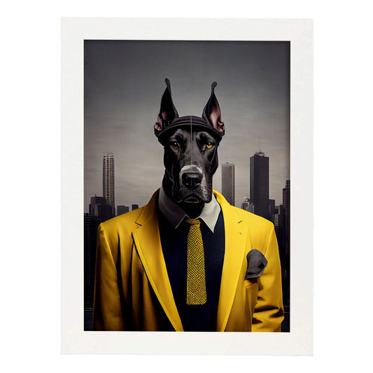 Nacnic Lámina Gran danés ejecutivo Compasivo en estilo Fotografía a todo color. Divertidas ilustraciones realistas de animales con ropa humana. Diseño y Decoración de Interiores.-Artwork-Nacnic-A4-Marco Blanco-Nacnic Estudio SL