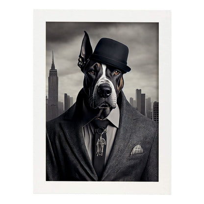 Nacnic Lámina Gran danés Valiente en estilo Fotografía a todo color. Divertidas ilustraciones realistas de animales con ropa humana. Diseño y Decoración de Interiores.-Artwork-Nacnic-A4-Marco Blanco-Nacnic Estudio SL