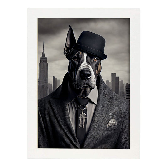 Nacnic Lámina Gran danés Valiente en estilo Fotografía a todo color. Divertidas ilustraciones realistas de animales con ropa humana. Diseño y Decoración de Interiores.-Artwork-Nacnic-A4-Marco Blanco-Nacnic Estudio SL