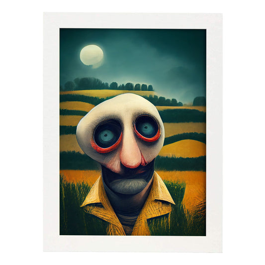 Nacnic Lámina Granjero Valiente al estilo de T. Burton. Ilustraciones de profesiones y oficios inspiradas en arte gótico y oscuro. Diseño y Decoración de Interiores.-Artwork-Nacnic-A4-Marco Blanco-Nacnic Estudio SL
