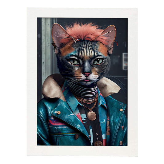 Nacnic Lámina Habana brown punk Práctico en estilo Fotografía a todo color. Divertidas ilustraciones realistas de animales con ropa humana. Diseño y Decoración de Interiores.-Artwork-Nacnic-A4-Marco Blanco-Nacnic Estudio SL