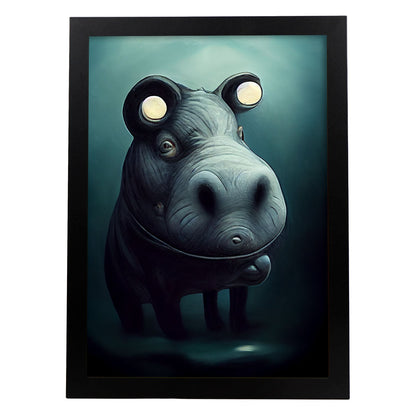 Nacnic Lámina Hipopótamo Racional estilo T. Burton. Ilustraciones y pósters de animales inspirados en el arte gótico y oscuro de Burton. Diseño y Decoración de Interiores.-Artwork-Nacnic-A4-Sin marco-Nacnic Estudio SL