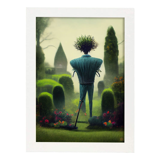 Nacnic Lámina Jardinero Leal al estilo de T. Burton. Ilustraciones de profesiones y oficios inspiradas en arte gótico y oscuro. Diseño y Decoración de Interiores.-Artwork-Nacnic-A4-Marco Blanco-Nacnic Estudio SL