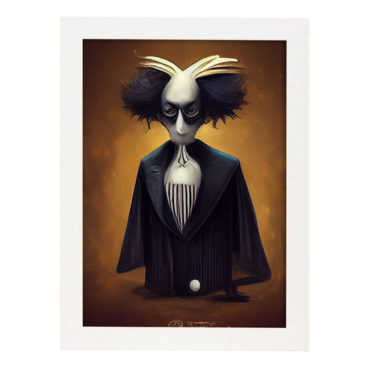 Nacnic Lámina Juez Encantador al estilo de T. Burton. Ilustraciones de profesiones y oficios inspiradas en arte gótico y oscuro. Diseño y Decoración de Interiores.-Artwork-Nacnic-A4-Marco Blanco-Nacnic Estudio SL