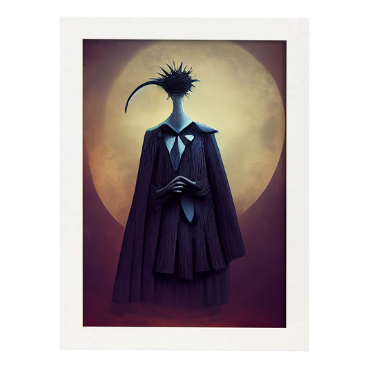 Nacnic Lámina Juez Intelectual al estilo de T. Burton. Ilustraciones de profesiones y oficios inspiradas en arte gótico y oscuro. Diseño y Decoración de Interiores.-Artwork-Nacnic-A4-Marco Blanco-Nacnic Estudio SL
