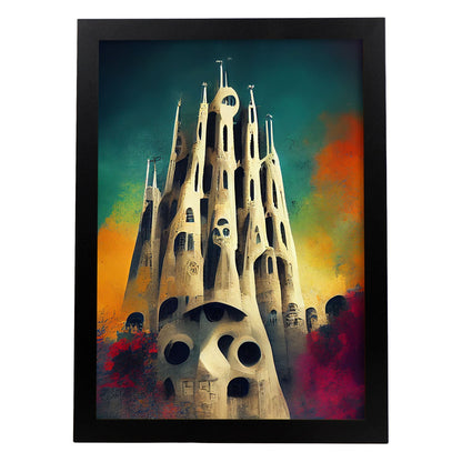 Nacnic Lámina La Sagrada Familia Sensible al estilo de T. Burton. Ilustraciones de monumentos, ciudades, paises inspiradas en arte gótico y oscuro. Diseño y Decoración de Interiores.-Artwork-Nacnic-A4-Sin marco-Nacnic Estudio SL