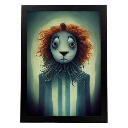 Nacnic Lámina León Amistoso estilo T. Burton. Ilustraciones y pósters de animales inspirados en el arte gótico y oscuro de Burton. Diseño y Decoración de Interiores.-Artwork-Nacnic-A4-Sin marco-Nacnic Estudio SL