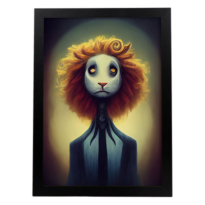 Nacnic Lámina León Sociable estilo T. Burton. Ilustraciones y pósters de animales inspirados en el arte gótico y oscuro de Burton. Diseño y Decoración de Interiores.-Artwork-Nacnic-A4-Sin marco-Nacnic Estudio SL