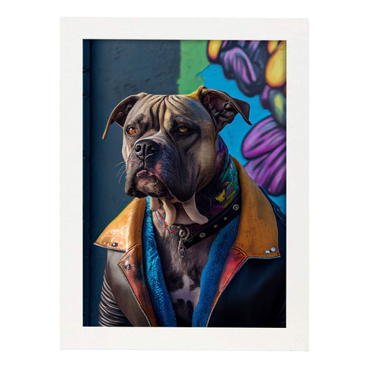 Nacnic Lámina Mastín italiano Optimista en estilo Fotografía a todo color. Divertidas ilustraciones realistas de animales con ropa humana. Diseño y Decoración de Interiores.-Artwork-Nacnic-A4-Marco Blanco-Nacnic Estudio SL