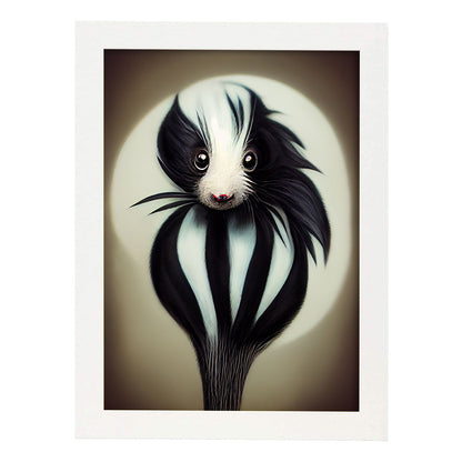 Nacnic Lámina Mofeta Decidido estilo T. Burton. Ilustraciones y pósters de animales inspirados en el arte gótico y oscuro de Burton. Diseño y Decoración de Interiores.-Artwork-Nacnic-A4-Marco Blanco-Nacnic Estudio SL