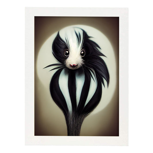 Nacnic Lámina Mofeta Decidido estilo T. Burton. Ilustraciones y pósters de animales inspirados en el arte gótico y oscuro de Burton. Diseño y Decoración de Interiores.-Artwork-Nacnic-A4-Marco Blanco-Nacnic Estudio SL