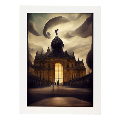 Nacnic Lámina Museo del Louvre Encantador al estilo de T. Burton. Ilustraciones de monumentos, ciudades, paises inspiradas en arte gótico y oscuro. Diseño y Decoración de Interiores.-Artwork-Nacnic-A4-Marco Blanco-Nacnic Estudio SL