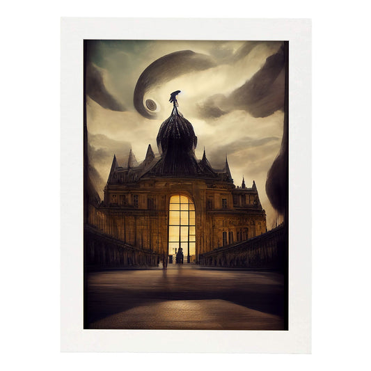 Nacnic Lámina Museo del Louvre Encantador al estilo de T. Burton. Ilustraciones de monumentos, ciudades, paises inspiradas en arte gótico y oscuro. Diseño y Decoración de Interiores.-Artwork-Nacnic-A4-Marco Blanco-Nacnic Estudio SL