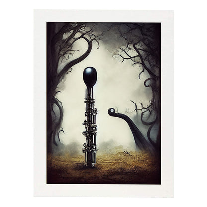 Nacnic Lámina Oboe Sociable al estilo de T. Burton. Ilustraciones de escenas y lugares inspiradas en arte gótico y oscuro. Diseño y Decoración de Interiores.-Artwork-Nacnic-A4-Marco Blanco-Nacnic Estudio SL