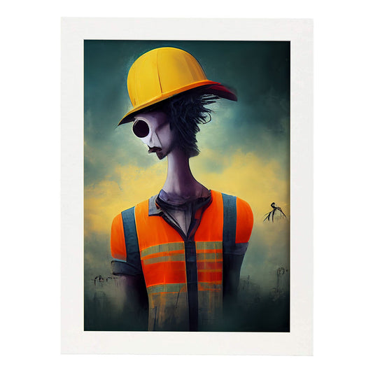 Nacnic Lámina Obrero Tolerante al estilo de T. Burton. Ilustraciones de profesiones y oficios inspiradas en arte gótico y oscuro. Diseño y Decoración de Interiores.-Artwork-Nacnic-A4-Marco Blanco-Nacnic Estudio SL