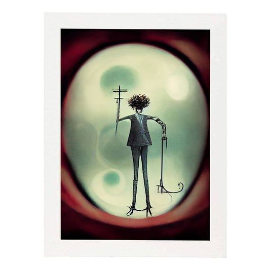 Nacnic Lámina Oculista Imaginativo al estilo de T. Burton. Ilustraciones de profesiones y oficios inspiradas en arte gótico y oscuro. Diseño y Decoración de Interiores.-Artwork-Nacnic-A4-Marco Blanco-Nacnic Estudio SL