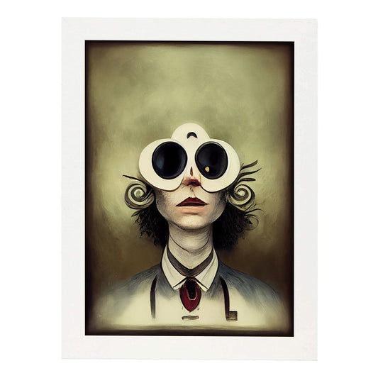 Nacnic Lámina Oculista Sociable al estilo de T. Burton. Ilustraciones de profesiones y oficios inspiradas en arte gótico y oscuro. Diseño y Decoración de Interiores.-Artwork-Nacnic-A4-Marco Blanco-Nacnic Estudio SL
