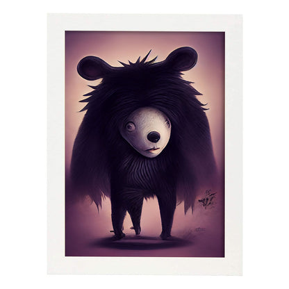 Nacnic Lámina Oso Amistoso estilo T. Burton. Ilustraciones y pósters de animales inspirados en el arte gótico y oscuro de Burton. Diseño y Decoración de Interiores.-Artwork-Nacnic-A4-Marco Blanco-Nacnic Estudio SL