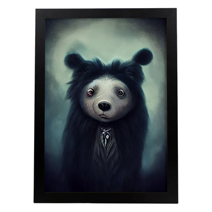 Nacnic Lámina Oso pardo Amable estilo T. Burton. Ilustraciones y pósters de animales inspirados en el arte gótico y oscuro de Burton. Diseño y Decoración de Interiores.-Artwork-Nacnic-A4-Sin marco-Nacnic Estudio SL