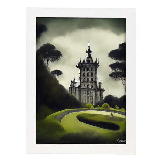 Nacnic Lámina Palacio de la Pena Decidido al estilo de T. Burton. Ilustraciones de monumentos, ciudades, paises inspiradas en arte gótico y oscuro. Diseño y Decoración de Interiores.-Artwork-Nacnic-A4-Marco Blanco-Nacnic Estudio SL