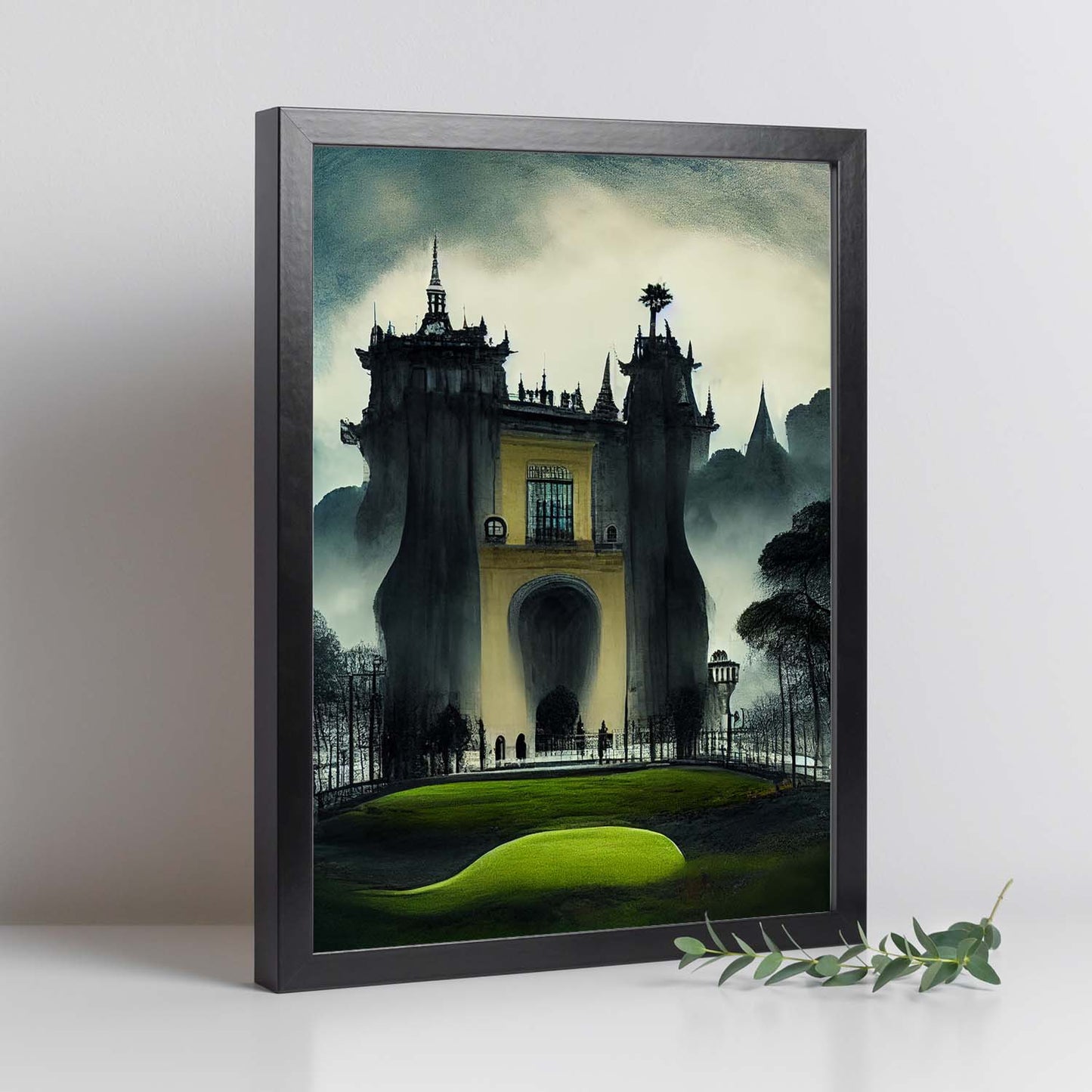 Nacnic Lámina Palacio de la Pena Intelectual al estilo de T. Burton. Ilustraciones de monumentos, ciudades, paises inspiradas en arte gótico y oscuro. Diseño y Decoración de Interiores.-Artwork-Nacnic-Nacnic Estudio SL