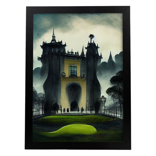 Nacnic Lámina Palacio de la Pena Intelectual al estilo de T. Burton. Ilustraciones de monumentos, ciudades, paises inspiradas en arte gótico y oscuro. Diseño y Decoración de Interiores.-Artwork-Nacnic-A4-Sin marco-Nacnic Estudio SL