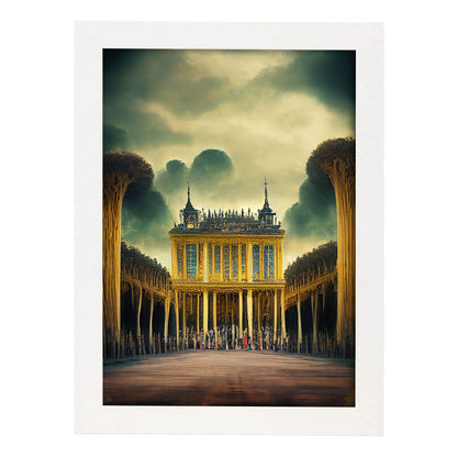Nacnic Lámina Palacio de Versalles Dinámico al estilo de T. Burton. Ilustraciones de monumentos, ciudades, paises inspiradas en arte gótico y oscuro. Diseño y Decoración de Interiores.-Artwork-Nacnic-A4-Marco Blanco-Nacnic Estudio SL