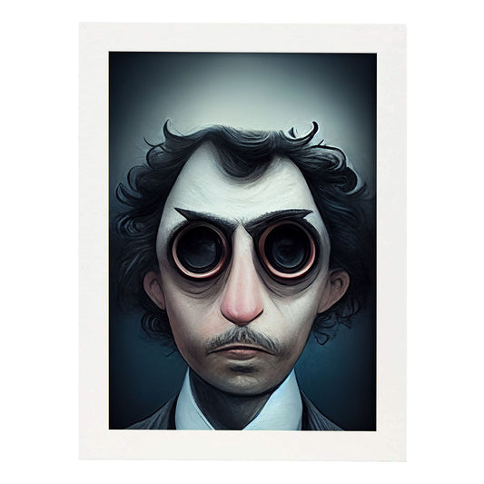 Nacnic Lámina Periodista Compasivo al estilo de T. Burton. Ilustraciones de profesiones y oficios inspiradas en arte gótico y oscuro. Diseño y Decoración de Interiores.-Artwork-Nacnic-A4-Marco Blanco-Nacnic Estudio SL
