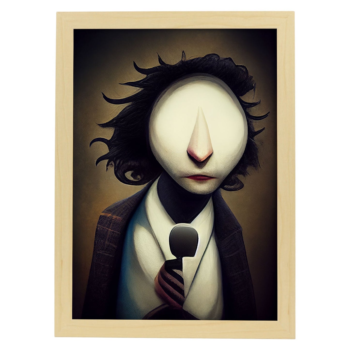 Nacnic Lámina Periodista Cooperativo al estilo de T. Burton. Ilustraciones de profesiones y oficios inspiradas en arte gótico y oscuro. Diseño y Decoración de Interiores.-Artwork-Nacnic-A4-Marco Madera clara-Nacnic Estudio SL
