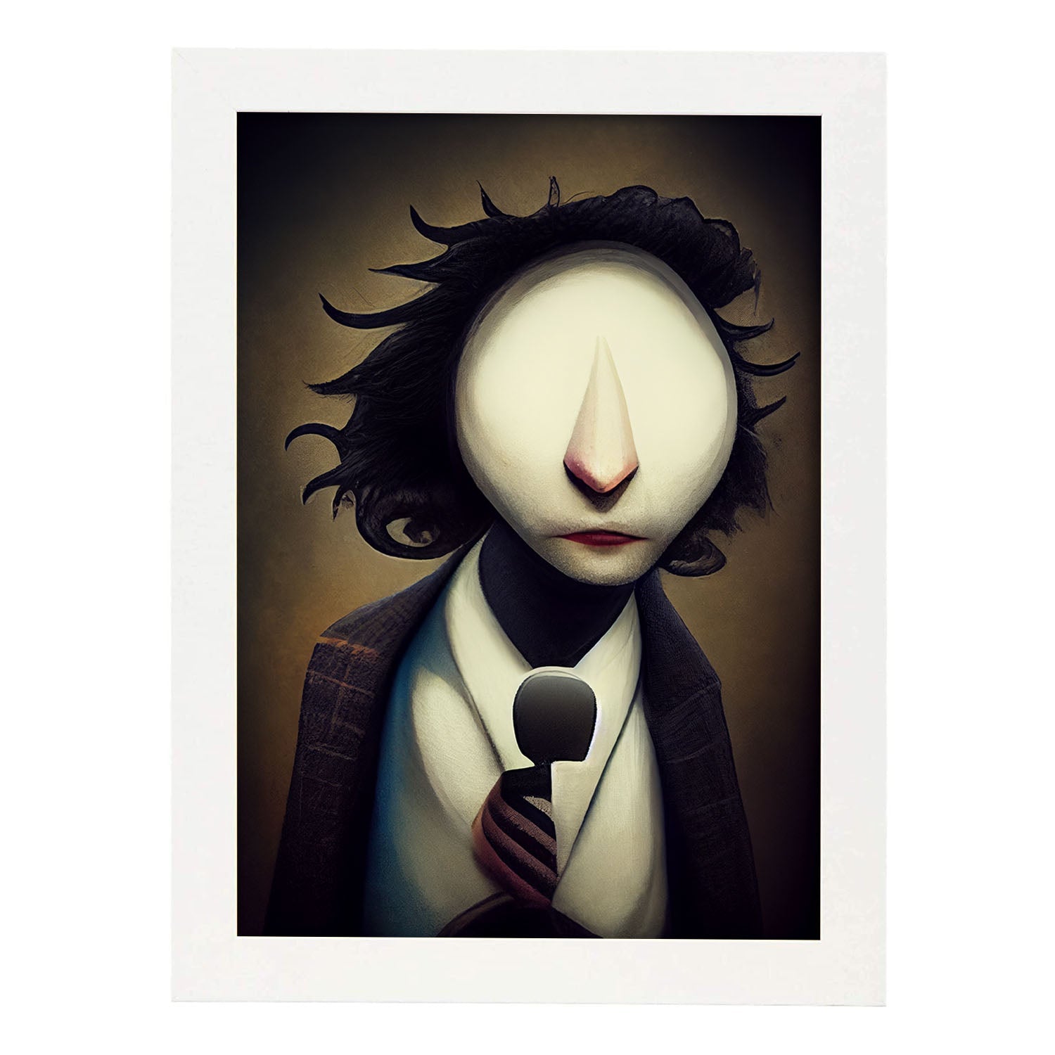 Nacnic Lámina Periodista Cooperativo al estilo de T. Burton. Ilustraciones de profesiones y oficios inspiradas en arte gótico y oscuro. Diseño y Decoración de Interiores.-Artwork-Nacnic-A4-Marco Blanco-Nacnic Estudio SL
