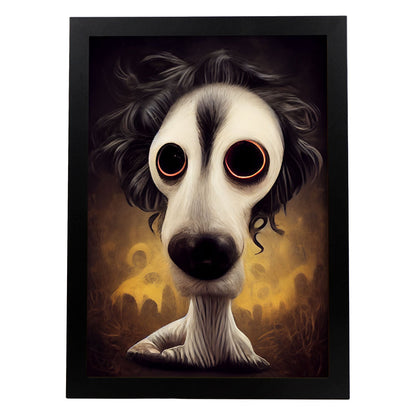 Nacnic Lámina Perro Amable estilo T. Burton. Ilustraciones y pósters de animales inspirados en el arte gótico y oscuro de Burton. Diseño y Decoración de Interiores.-Artwork-Nacnic-A4-Sin marco-Nacnic Estudio SL
