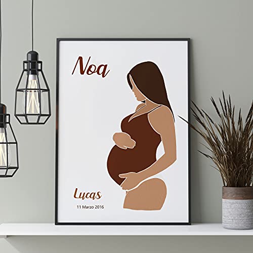 Lámina Personalizada Nacnic de Mujer Embarazada con Fecha de Nacimiento