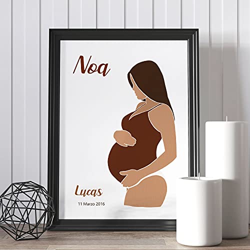 Lámina Personalizada Nacnic de Mujer Embarazada con Fecha de Nacimiento