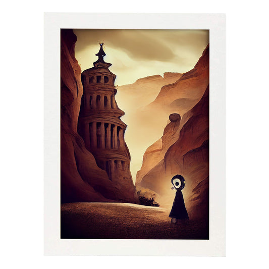 Nacnic Lámina Petra Empático al estilo de T. Burton. Ilustraciones de monumentos, ciudades, paises inspiradas en arte gótico y oscuro. Diseño y Decoración de Interiores.-Artwork-Nacnic-A4-Marco Blanco-Nacnic Estudio SL
