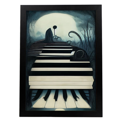 Nacnic Lámina Piano Amistoso al estilo de T. Burton. Ilustraciones de escenas y lugares inspiradas en arte gótico y oscuro. Diseño y Decoración de Interiores.-Artwork-Nacnic-A4-Sin marco-Nacnic Estudio SL