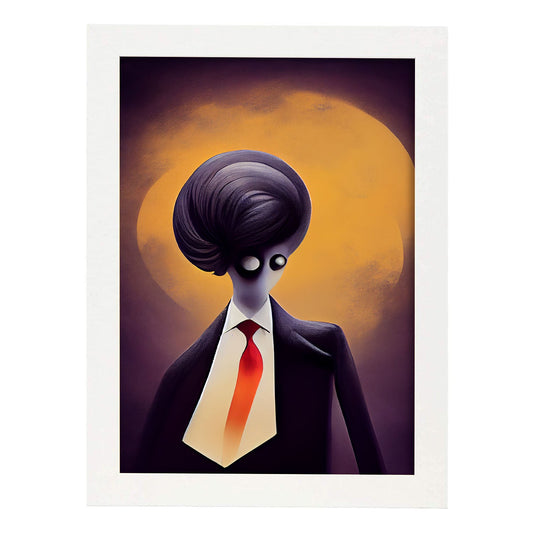 Nacnic Lámina Político Responsable al estilo de T. Burton. Ilustraciones de profesiones y oficios inspiradas en arte gótico y oscuro. Diseño y Decoración de Interiores.-Artwork-Nacnic-A4-Marco Blanco-Nacnic Estudio SL