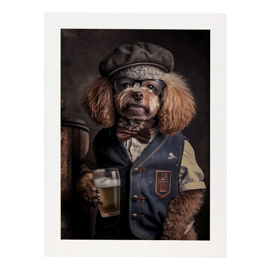 Nacnic Lámina Poodle 2 Creativo en estilo Fotografía a todo color. Divertidas ilustraciones realistas de animales con ropa humana. Diseño y Decoración de Interiores.-Artwork-Nacnic-A4-Marco Blanco-Nacnic Estudio SL