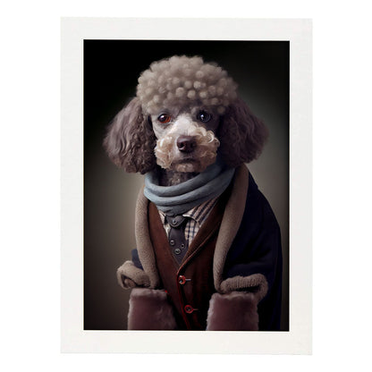 Nacnic Lámina Poodle marrón Curioso en estilo Fotografía a todo color. Divertidas ilustraciones realistas de animales con ropa humana. Diseño y Decoración de Interiores.-Artwork-Nacnic-A4-Marco Blanco-Nacnic Estudio SL