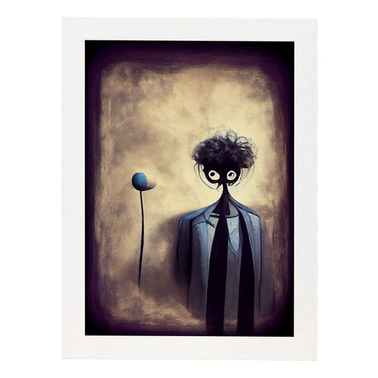 Nacnic Lámina Psicólogo Curioso al estilo de T. Burton. Ilustraciones de profesiones y oficios inspiradas en arte gótico y oscuro. Diseño y Decoración de Interiores.-Artwork-Nacnic-A4-Marco Blanco-Nacnic Estudio SL