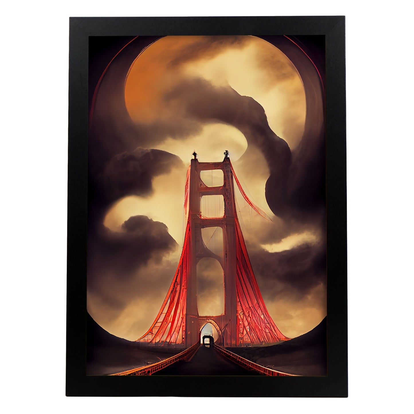 Nacnic Lámina Puente Golden Gate Humilde al estilo de T. Burton. Ilustraciones de monumentos, ciudades, paises inspiradas en arte gótico y oscuro. Diseño y Decoración de Interiores.-Artwork-Nacnic-A4-Sin marco-Nacnic Estudio SL