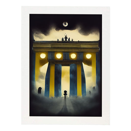 Nacnic Lámina Puerta de Brandenburgo Compasivo al estilo de T. Burton. Ilustraciones de monumentos, ciudades, paises inspiradas en arte gótico y oscuro. Diseño y Decoración de Interiores.-Artwork-Nacnic-A4-Marco Blanco-Nacnic Estudio SL