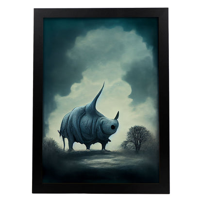 Nacnic Lámina Rinoceronte Responsable estilo T. Burton. Ilustraciones y pósters de animales inspirados en el arte gótico y oscuro de Burton. Diseño y Decoración de Interiores.-Artwork-Nacnic-A4-Sin marco-Nacnic Estudio SL